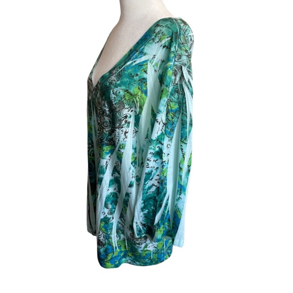 Lane Bryant green patterned top with sparkle detail 26/28 - Picture 2 of 5